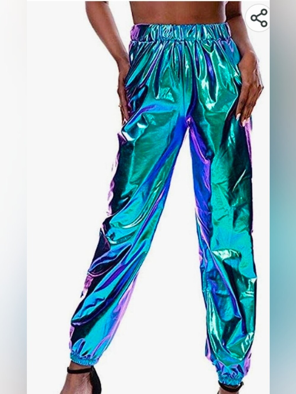 Trendy Womens Reflective Sweatpants Metallic Shiny Hip Hop Harem Joggers Pant